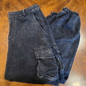 Adidas Womens Acid Wash Black Baggy Cargo Jogger Pants Distressed Athleisure 2